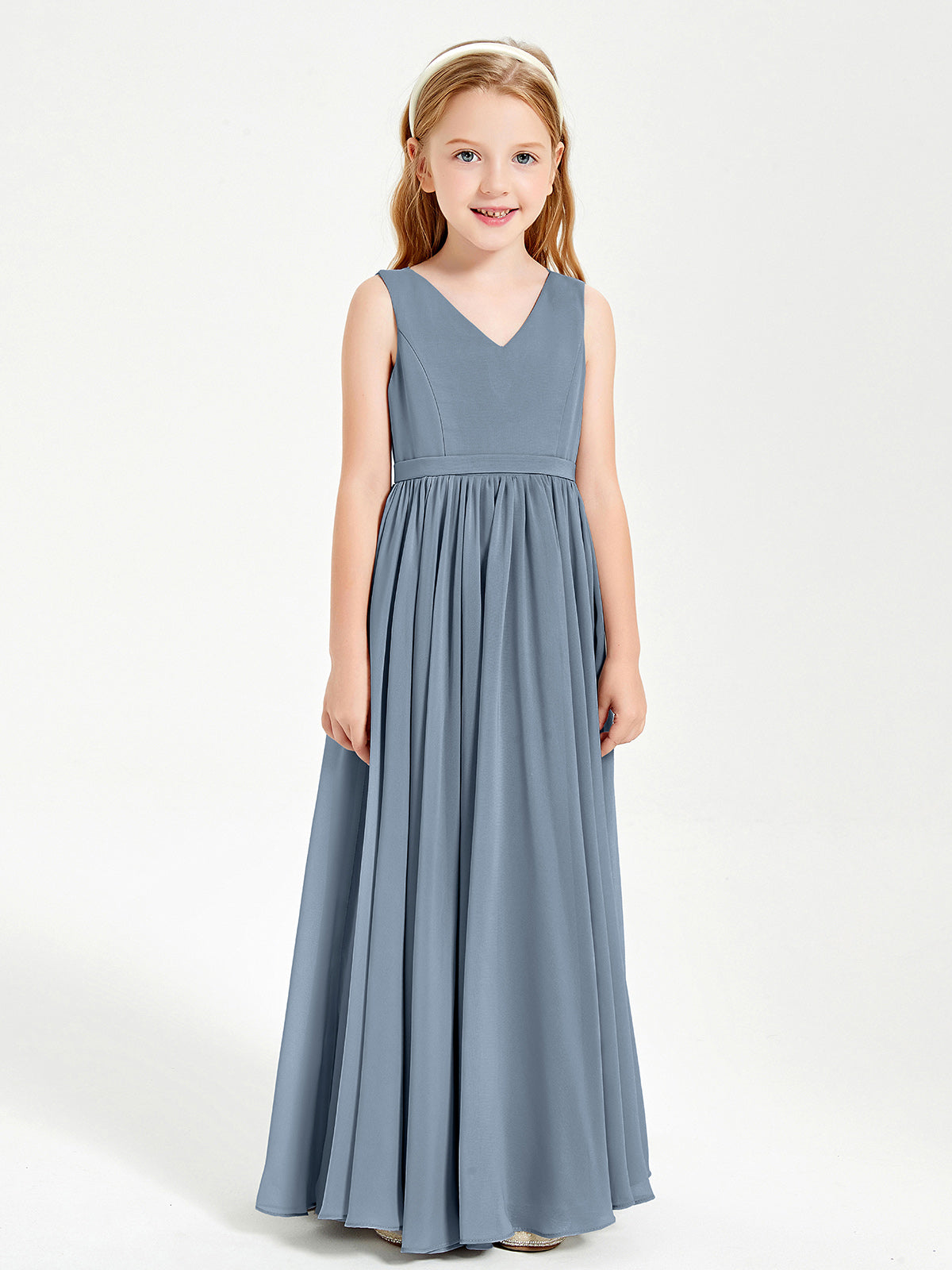 Chic Elegant Sleeveless Dresses for Junior Bridesmaids Dusty Blue